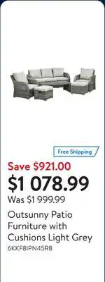 Walmart Outsunny Patio Furniture with Cushions Light Grey offer