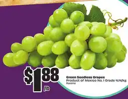 Chalo FreshCo Green Seedless Grapes Product of Mexico No. 1 Grade 4.14/kg offer
