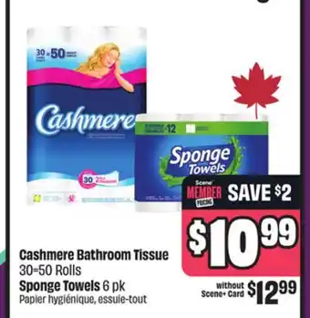 Chalo FreshCo Cashmere Bathroom Tissue 30 = 50 Rolls Sponge Towels 6 pk offer