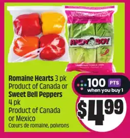 Chalo FreshCo Romaine Hearts 3 pk Product of Canada or Sweet Bell Peppers 4 pk Product of Canada or Mexico offer