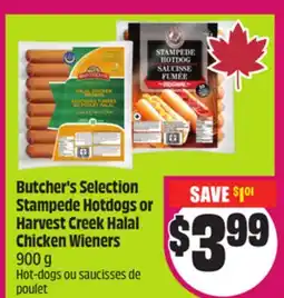 Chalo FreshCo Butcher's Selection Stampede Hotdogs or Harvest Creek Halal Chicken Wieners 900 g offer