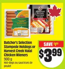 FreshCo Butcher's Selection Stampede Hotdogs or Harvest Creak Halal Chicken Wieners 900 g offer