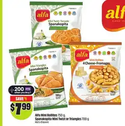 FreshCo Alfa Mini Rollitos 750g Spanakopita Mini Twist or Triangle 700g offer