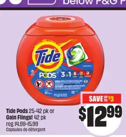 FreshCo Tide Pods 25-42 pk or Gain Flings! 42 pk offer