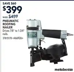RONA METABO HPT PNEUMATIC ROOFING NAILER offer