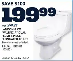 RONA LANDON & CO. VALENCIA DUAL FLUSH 1-PIECE ELONGATED TOILET offer