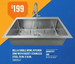 Canac Bella Single Bowl kitchen sink with Faucet Stainless Steel 29 in. x 16 in offer
