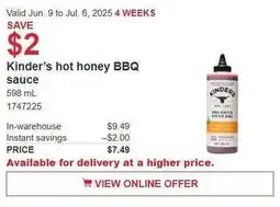 Costco Kinder's hot honey BBQ sauce offer