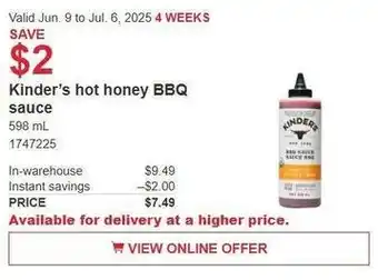 Costco Kinder's hot honey BBQ sauce offer