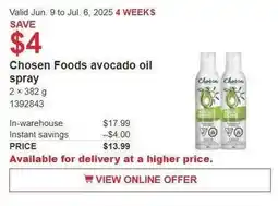 Costco Chosen foods avocado oil spray offer