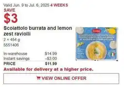 Costco Scoiattolo burrata and lemon zest raviolli offer