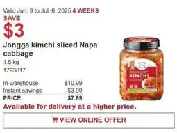Costco Jongga kimchi sliced napa cabbage offer