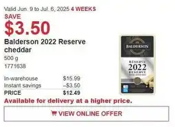 Costco Balderson 2022 reserve cheddar offer