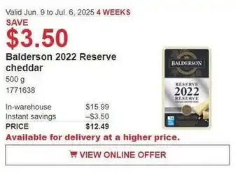 Costco Balderson 2022 reserve cheddar offer