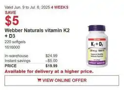 Costco Webber naturals vitamin K2 + D3 offer