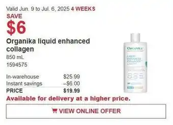 Costco Organika liquid enhanced collagen offer