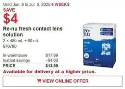 Costco Re-nu fresh contact lens solution offer