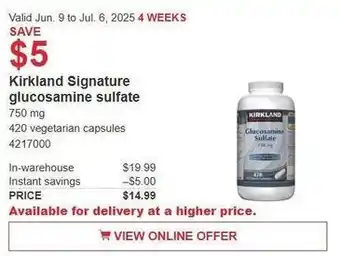 Costco Kirkland signature glucosamine sulfate offer