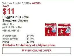 Costco Huggies plus little snugglers diapers offer