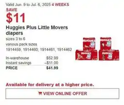 Costco Huggies plus little movers diapers offer
