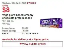 Costco Vega plant based creamy chocolate protein shake offer