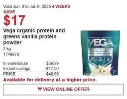 Costco Vega organic protein and greens vanilla protein powder offer