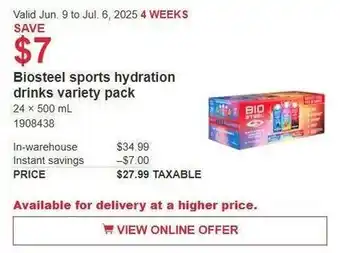 Costco Biosteel sports hydration drinks variety pack offer
