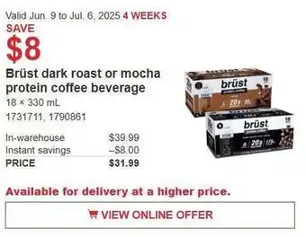 Costco Brüst dark roast or mocha protein coffee beverage offer