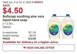 Costco Softsoap soothing aloe vera liquid hand soap offer