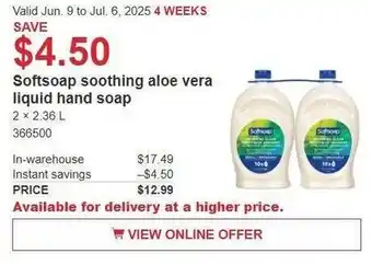 Costco Softsoap soothing aloe vera liquid hand soap offer