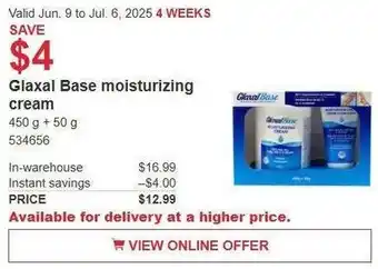 Costco Glaxal base moisturizing cream offer
