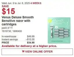 Costco Venus deluxe smooth sensitive razor with cartridges offer