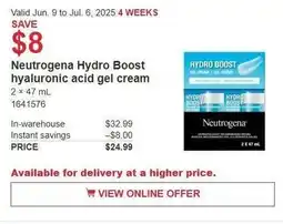 Costco Neutrogena hydro boost hyaluronic acid gel cream offer