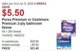Costco Purex Premium or Cashmere Premium 2-ply bathroom tissue offer