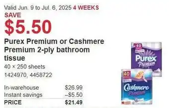 Costco Purex Premium or Cashmere Premium 2-ply bathroom tissue offer