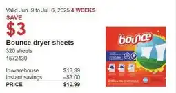 Costco Bounce dryer sheets offer