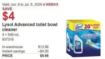Costco Lysol Advanced toilet bowl cleaner offer