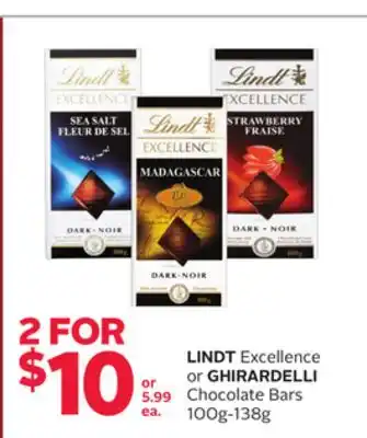 Rexall LINDT Excellence or GHIRARDELLI Chocolate Bars offer