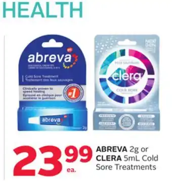 Rexall ABREVA 2g or CLERA 5mL Cold Sore Treatments offer