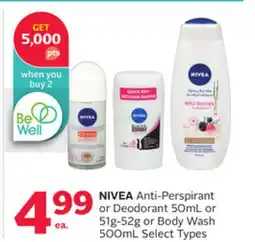 Rexall NIVEA Anti-Perspirant or Deodorant 50mL or 51g-52g or Body Wash 500mL offer