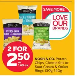 Rexall NOSH & CO. Potato Chips, Cheese Stix or Sour Cream & Onion Rings 130g-140g offer