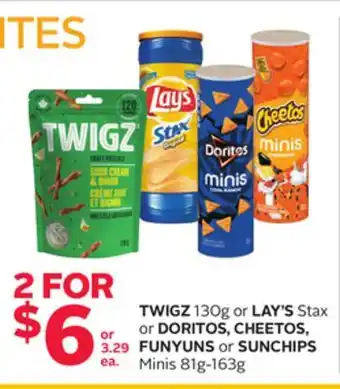 Rexall TWIGZ 130g or LAY'S Stax or DORITOS, CHEETOS, FUNYUNS or SUNCHIPS Minis 81g-163g offer