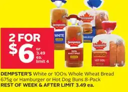 Rexall White or 100% Whole Wheat Bread 675g or Hamburger or Hot Dog Buns 8-Pack offer