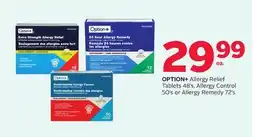 Rexall OPTION + Allergy Relief Tablets 48' s, Allergy Control 50' s or Allergy Remedy 72' s offer