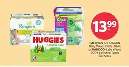 Rexall PAMPERS or HUGGIES Baby Wipes 288' s-384' s or KANDOO Baby Wipes 200' s offer