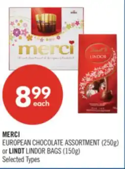 Shoppers Drug Mart MERCI EUROPEAN CHOCOLATE ASSORTMENT (250g) or LINDT LINDOR BAGS (150g) offer