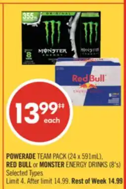 Shoppers Drug Mart POWERADE TEAM PACK (24 x 591mL), RED BULL or MONSTER ENERGY DRINKS (8's) offer