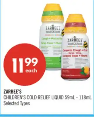 Shoppers Drug Mart ZARBEE'S CHILDREN'S COLD RELIEF LIQUID 59mL - 118mL offer