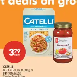 Shoppers Drug Mart CATELLI PR GLUTEN FREE PASTA (340g) or PC PASTA SAUCE offer