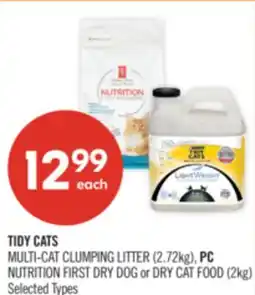 Shoppers Drug Mart TIDY CATS MULTI-CAT CLUMPING LITTER (2.72kg), PC NUTRITION FIRST DRY DOG or DRY CAT FOOD (2kg) offer